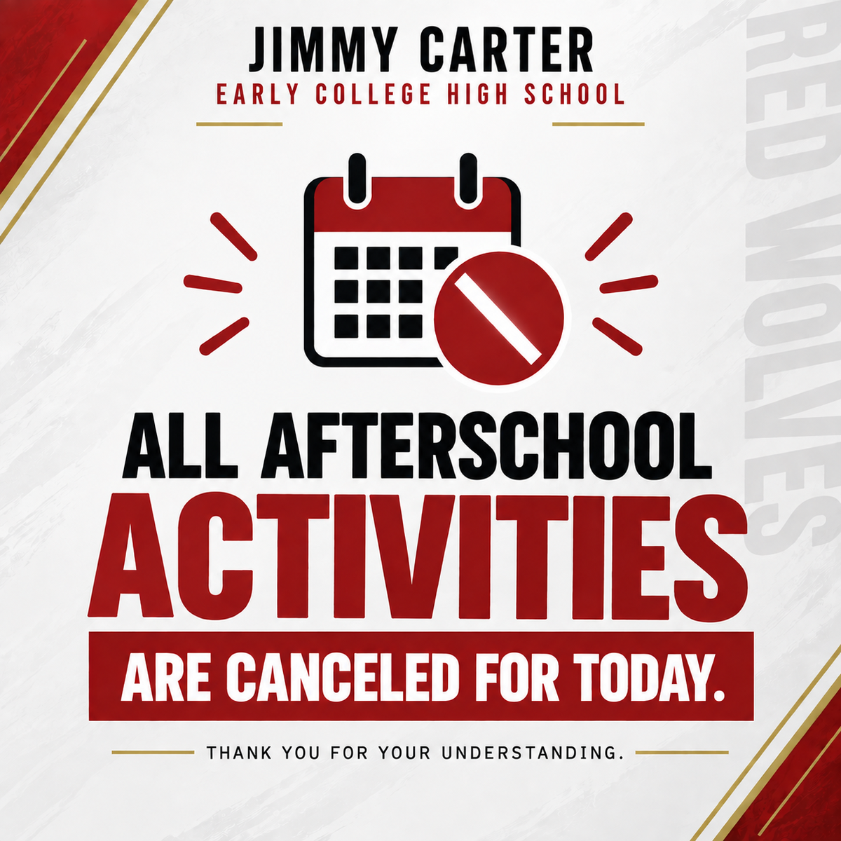 ‼️ REMINDER: Afterschool activities canceled