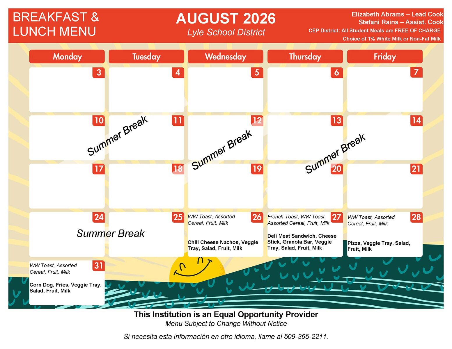 August Meal Menus!