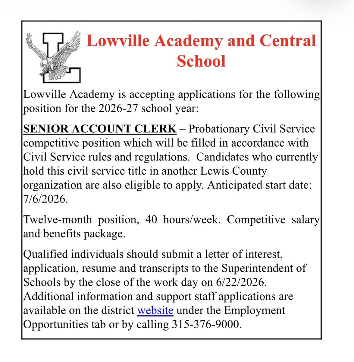 Employment opportunities at LACS