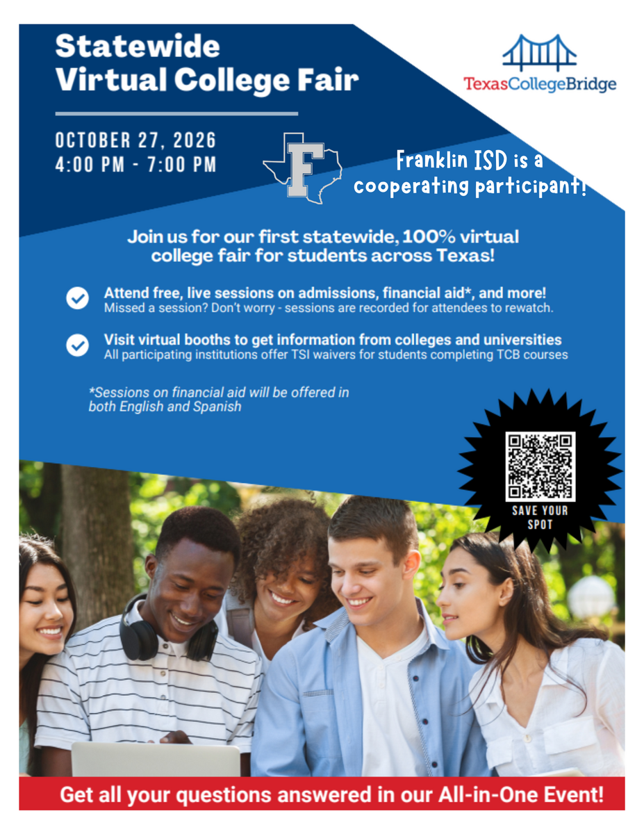 Texas College Bridge Statewide Virtual College Fair - October 27, 4:00 PM to 7:00 PM