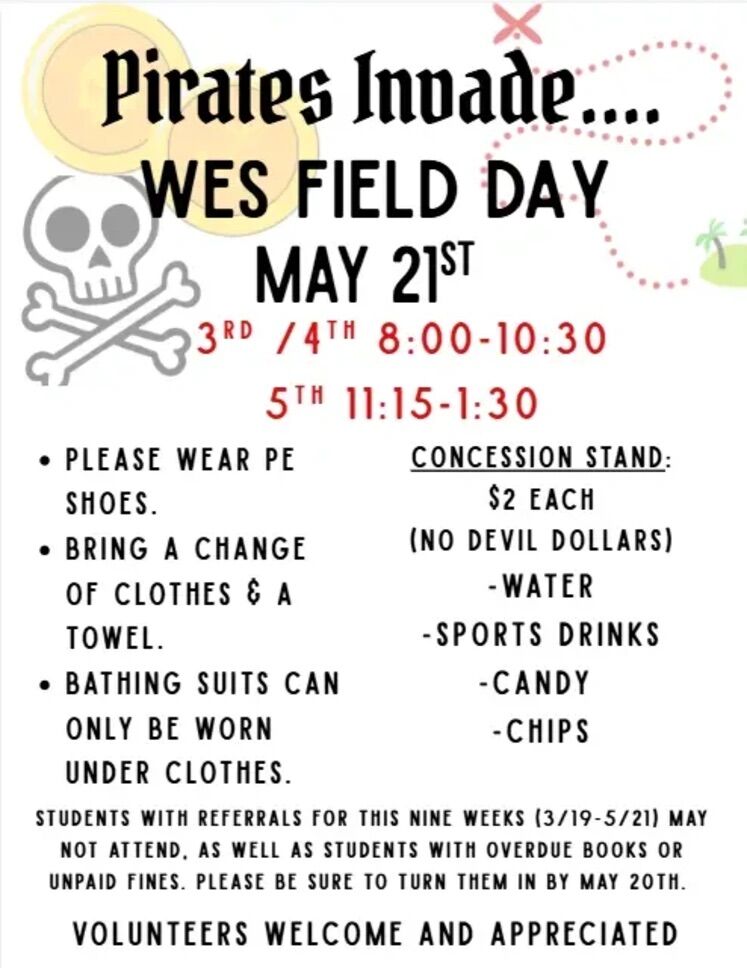 WES Field Day TOMORROW, Thursday 5/21!