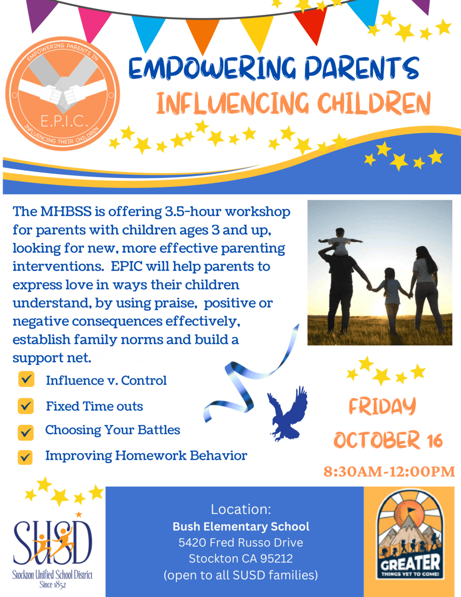 E.P.I.C. Parent Workshop – Join Us Friday, October 16th! 🌟At Bush Elementary: Taller para Padres: E.P.I.C. – ¡Acompáñenos el viernes 16 de octubre! 🌟**"en la Escuela Primaria Bush"** *(or **"en la Escuela Bush"**)*
