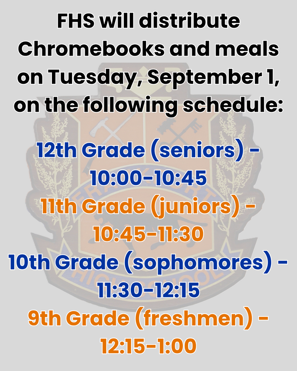 Tuesday, Sept. 1 through Friday, Sept. 4, 2026 for Frankfort High School