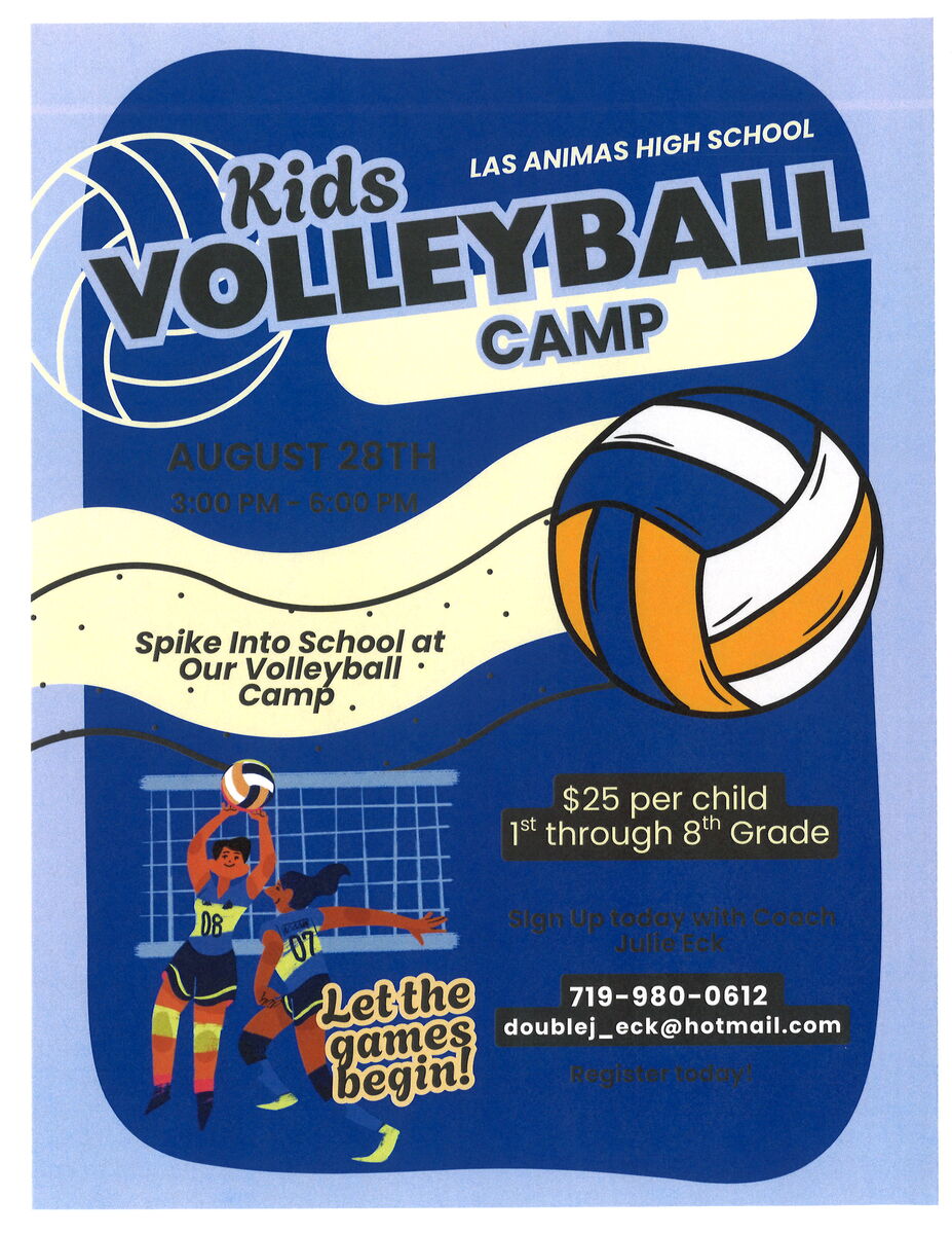 Kids Volleyball Camp - August 28th - 3 - 6 pm @ LAHS -1st - 8th grade.   