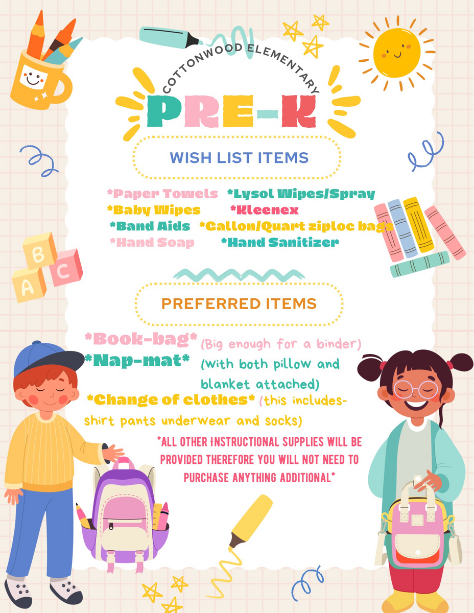 Pre-K supply list 
