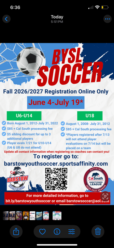Barstow Youth Soccer League Registration 