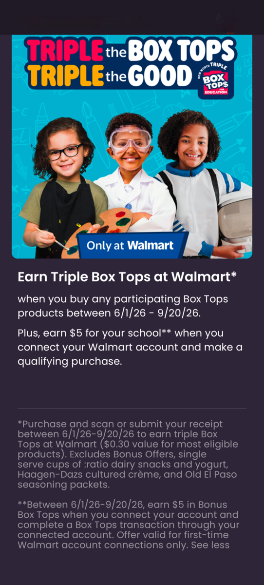 Triple Your BoxTops Impact at Walmart!  🛒