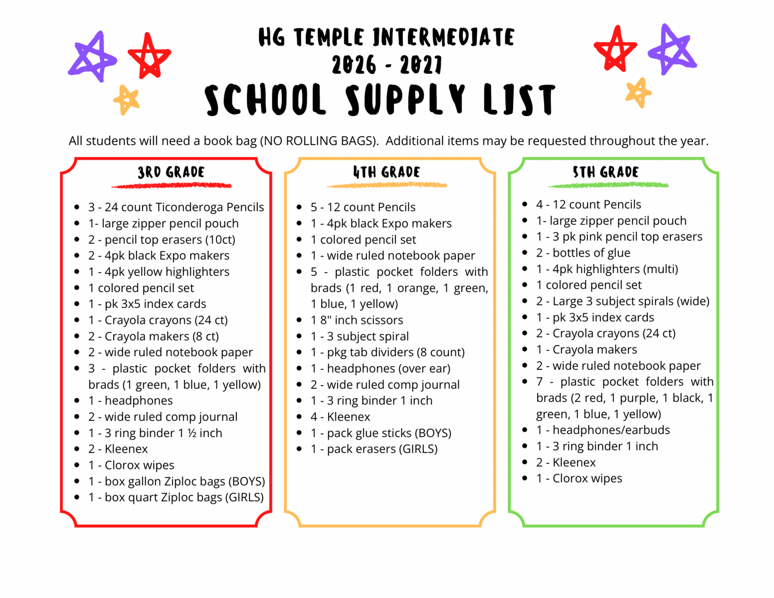 School Supply List 