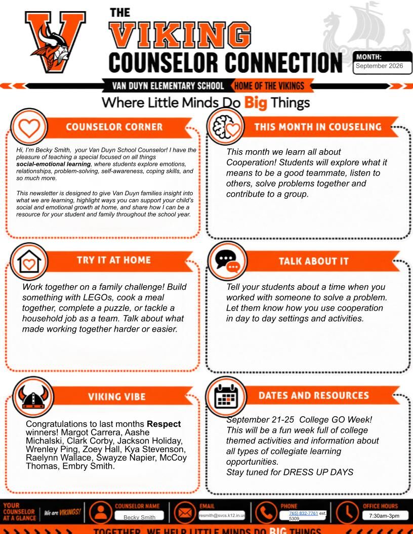 From Mrs. Smith:  Viking Counselor Connection