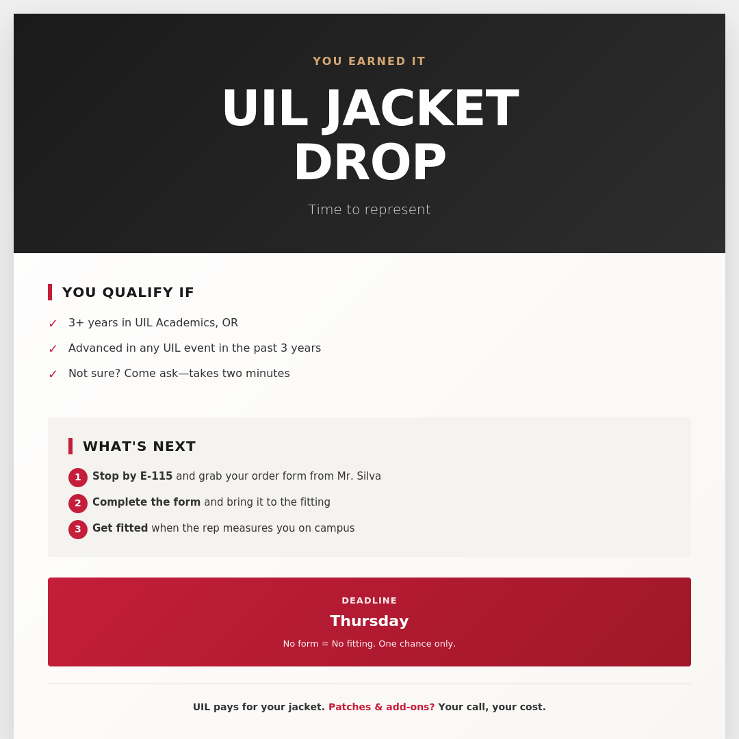 UIL ACADEMICS JACKET DROP