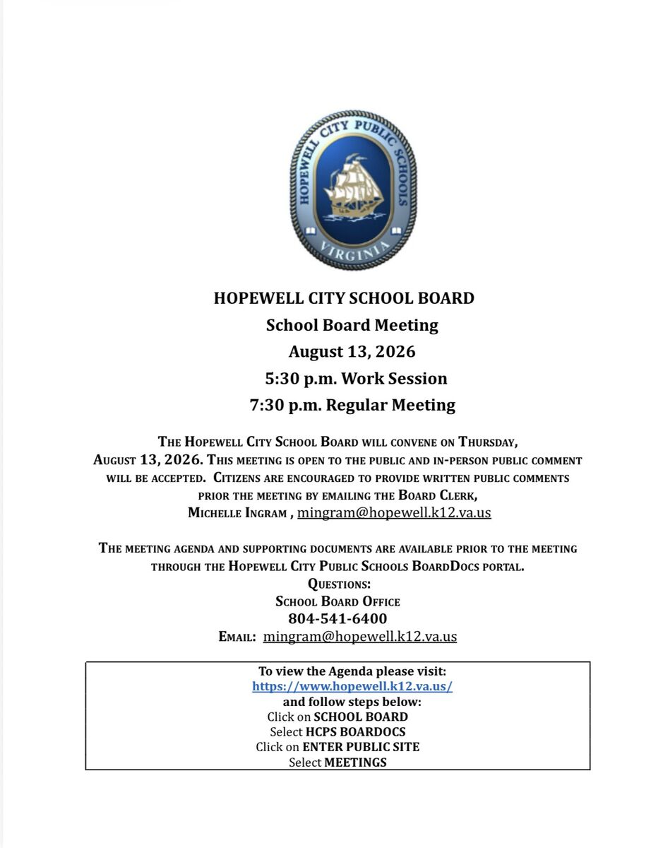 HCPS SCHOOL BOARD MEETING NOTICE