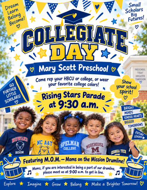 Reminder: Happening at 9:30 am today....Collegiate Day!
