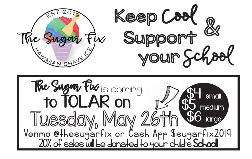 Sno-Cones tomorrow, Tuesday 5/26