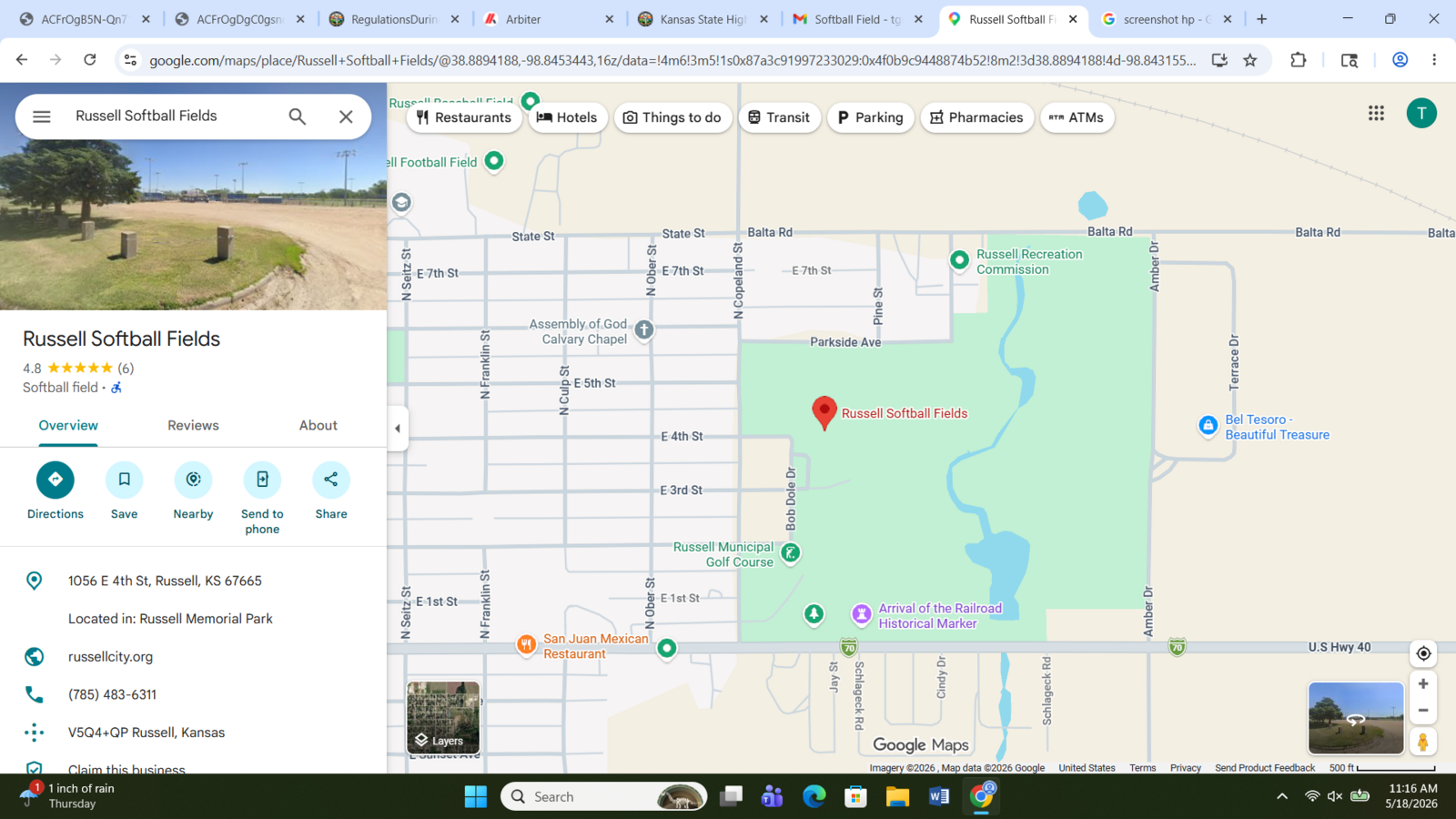 Regional Softball Location Change 
