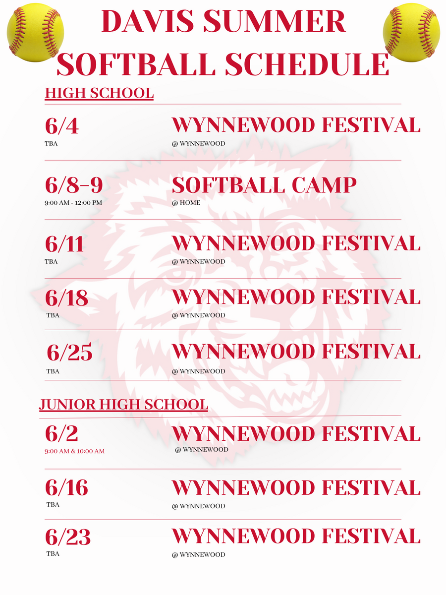 SUMMER SOFTBALL SCHEDULE