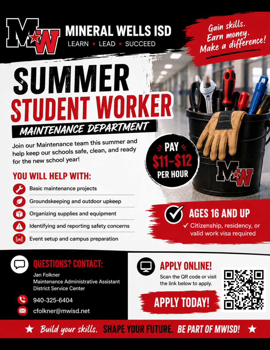 Summer Student Worker Opportunity for Students Ages 16 & Up