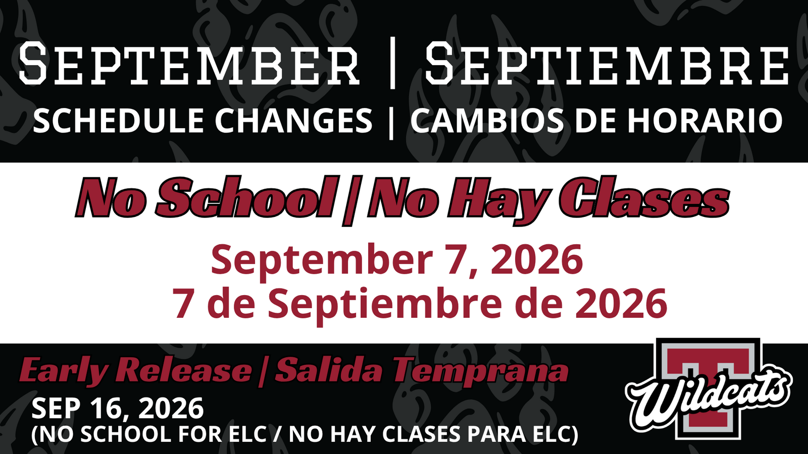 Upcoming Schedule Reminders | No School Monday, September 7th!