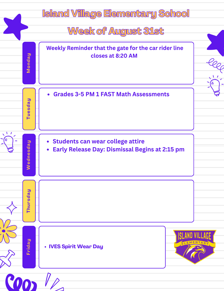 Weekly Events Week of August 31