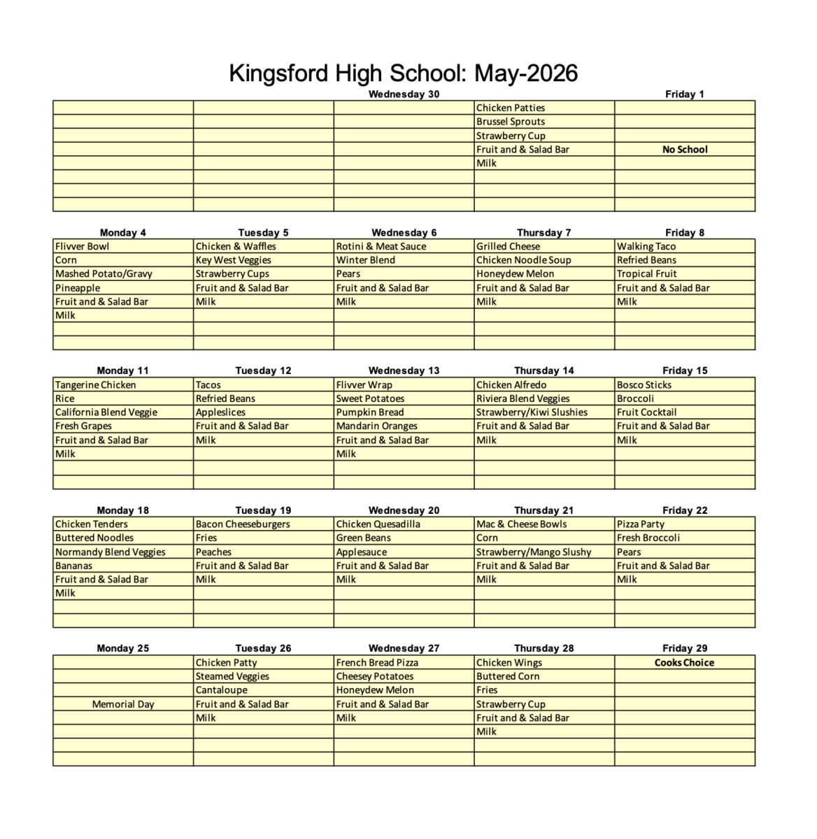 May Lunch Menus Are Here!