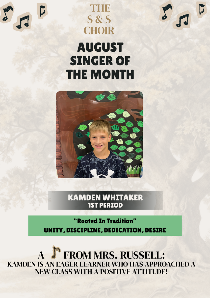 MS Choir Students of the Month - August