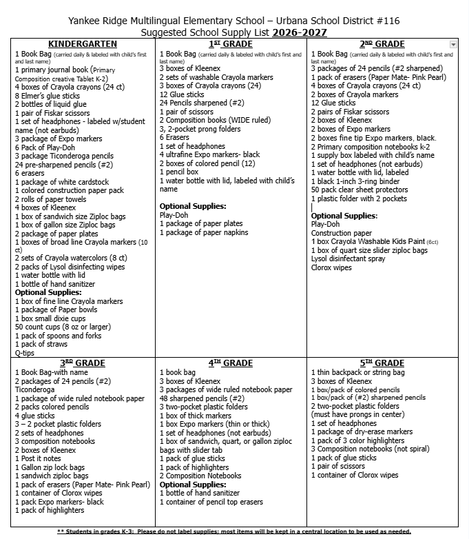 School Supply List