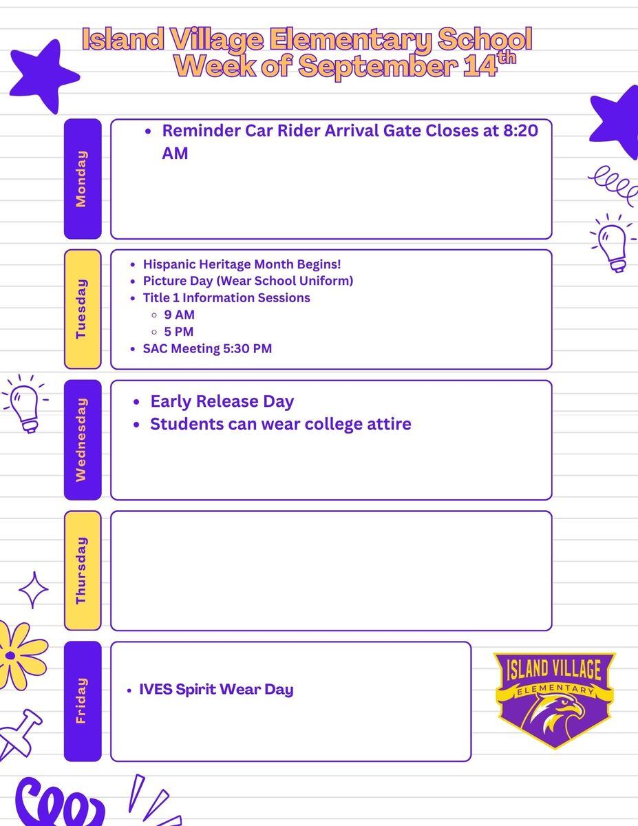 Weekly Events Week of September 14th