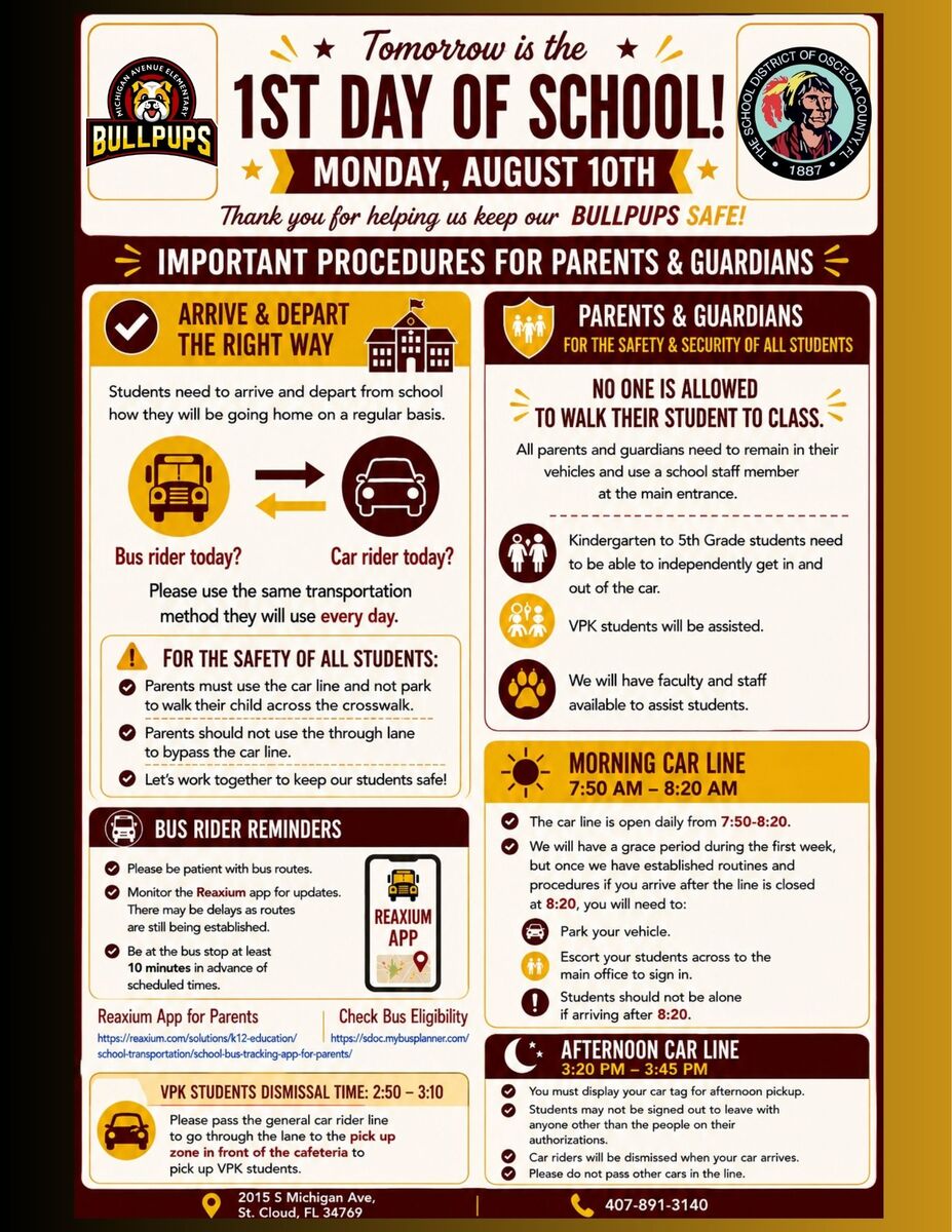 Important First Day Arrival & Dismissal Information