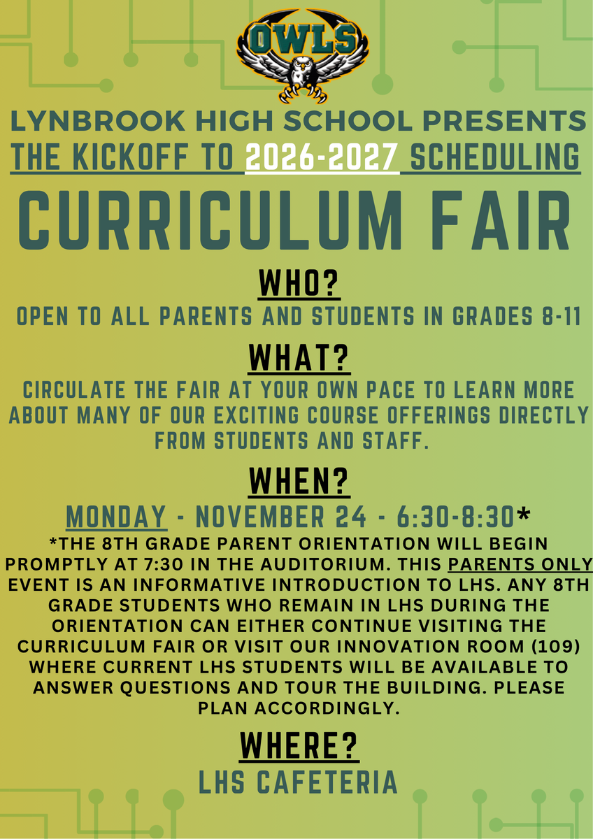 Attn all Parents/Students - Upcoming Curriculum Fair
