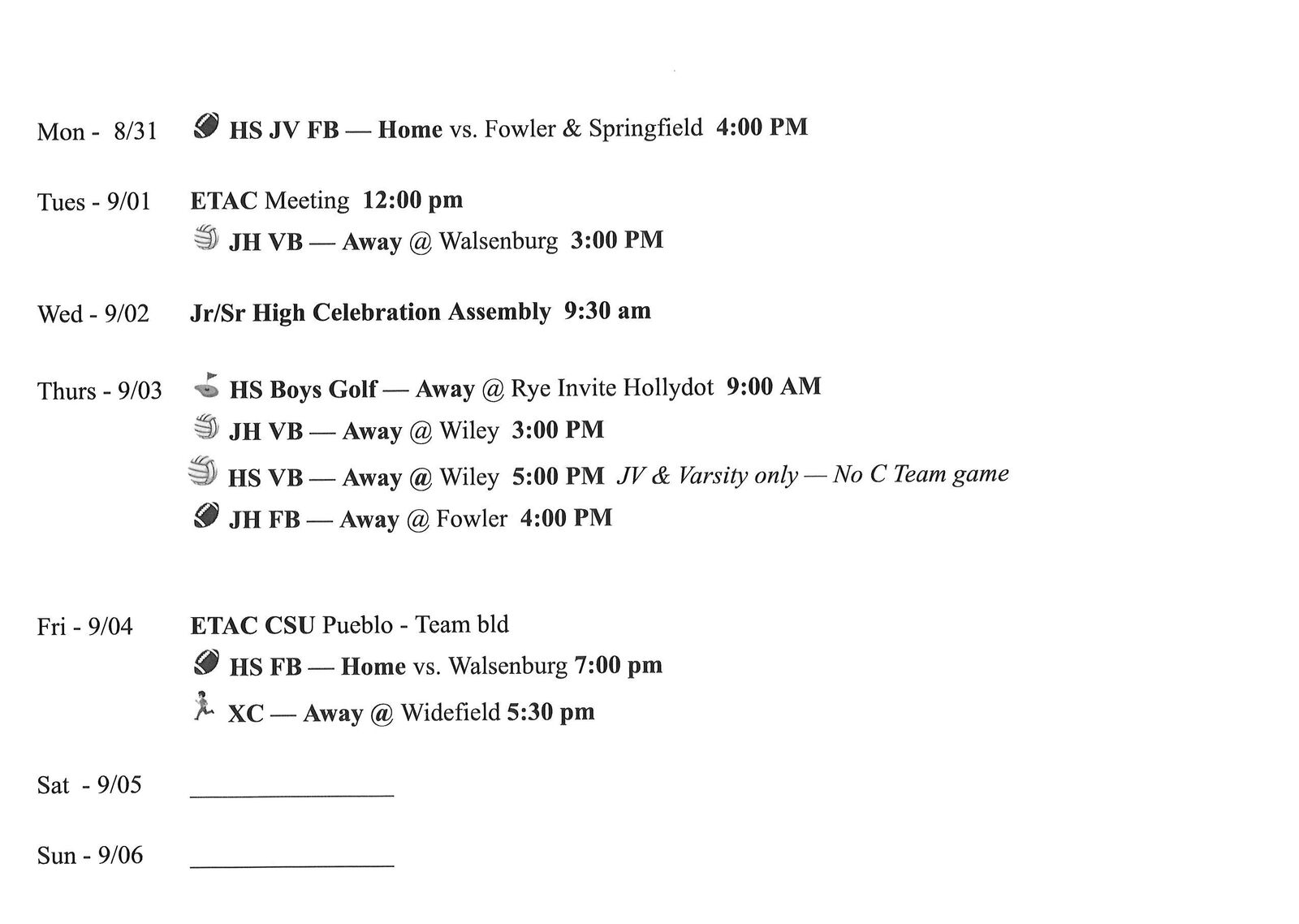 Aug. 31 JH/HS Announcements