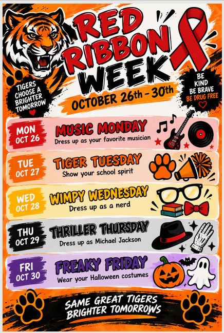 Wanette School is celebrating Red Ribbon Week Next Week! We will start off with Music Monday. Come to school dressed up as your favorite musician!!