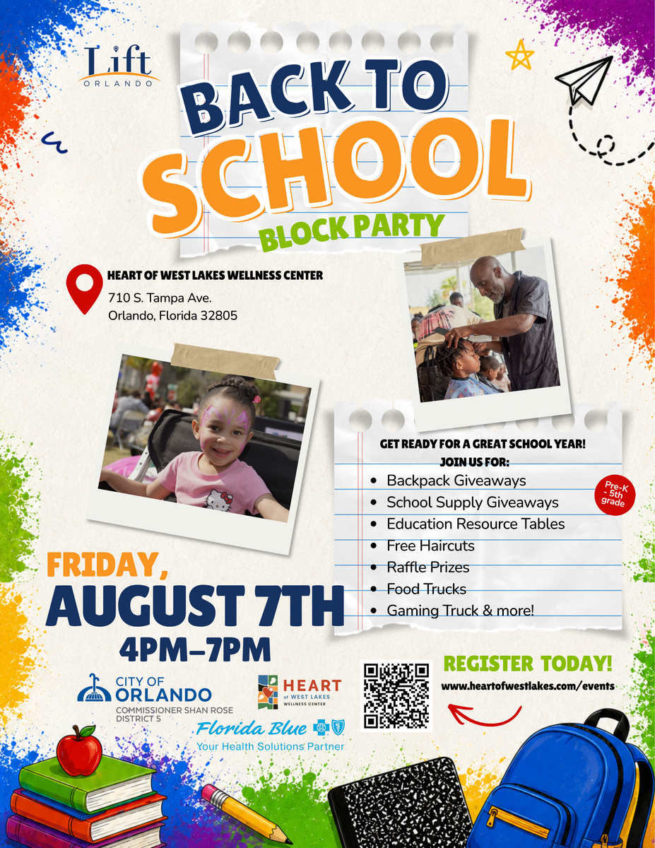 📚🎒 Lift Orlando Back-to-School Block Party! 🎒📚