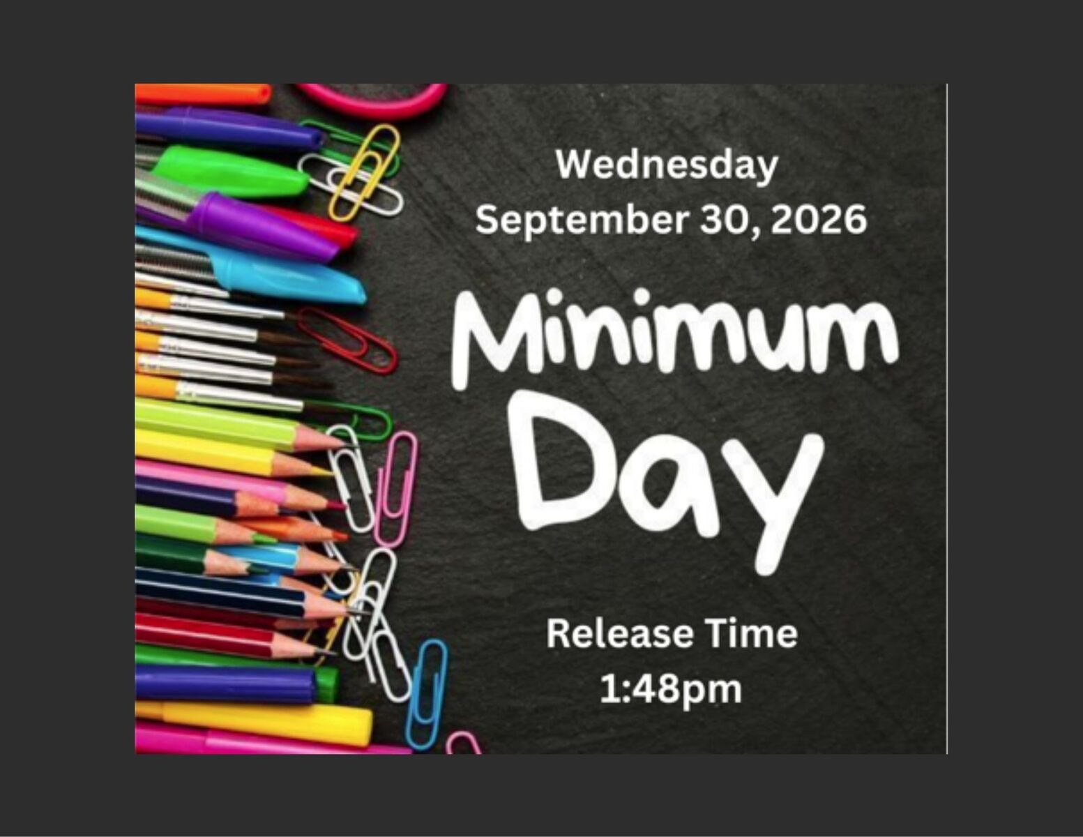 Minimum Day - Wednesday 9/30/26