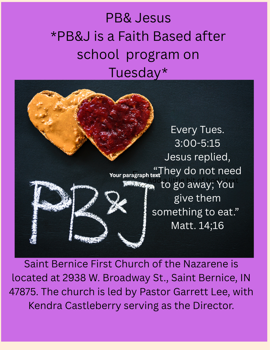 P B & J Information from Saint Bernice Church of the Nazarene