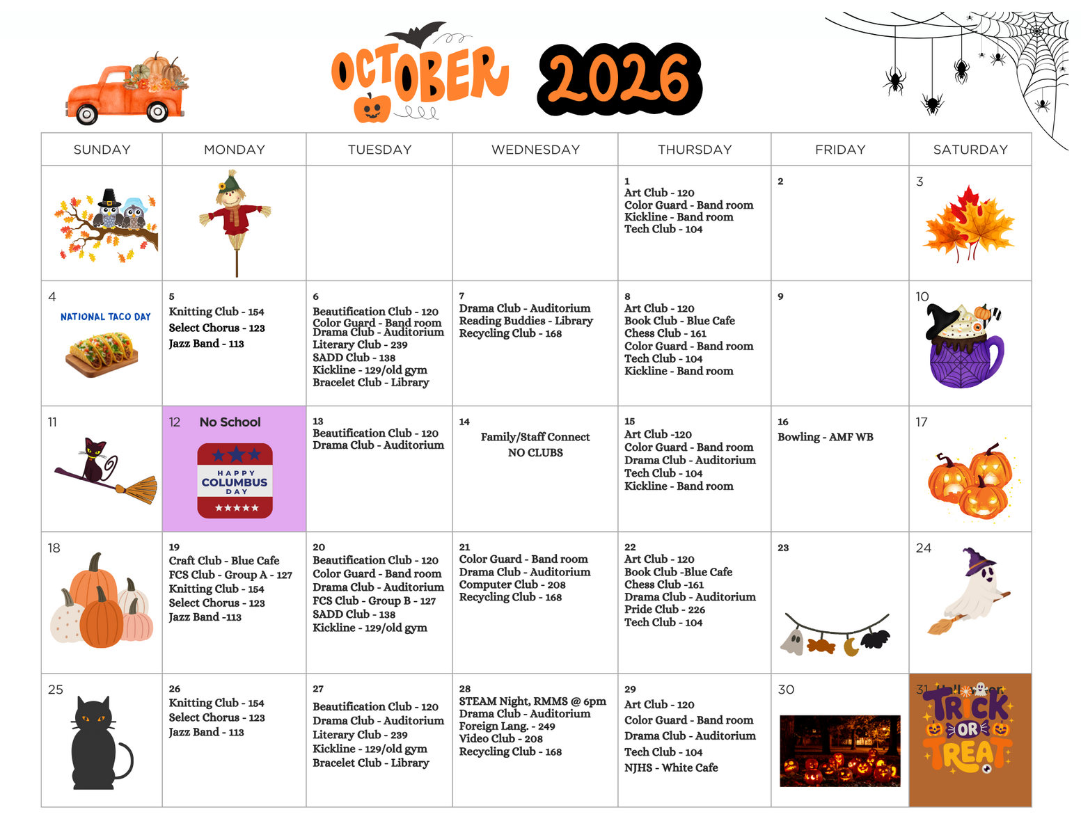 October Club Calendar