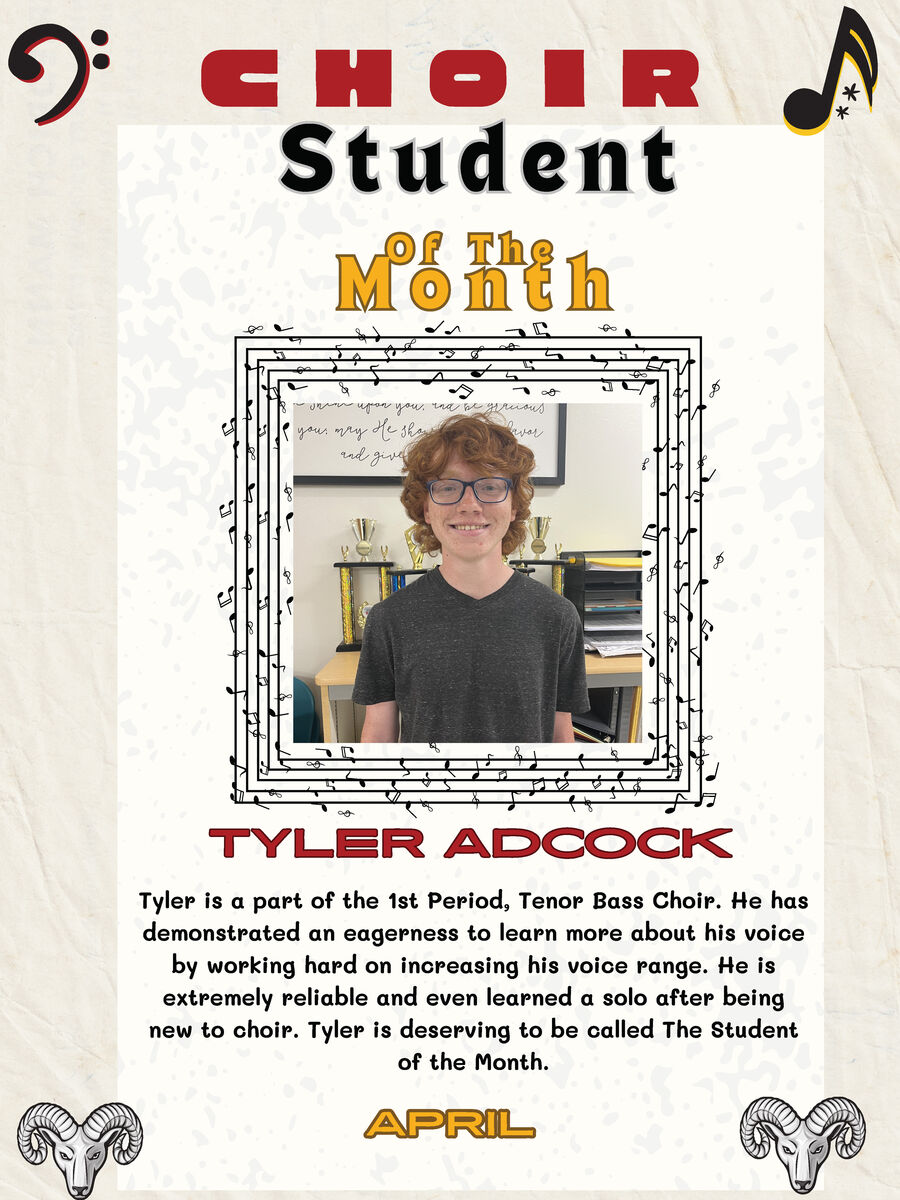 Middle School Choir Students of the Month - April