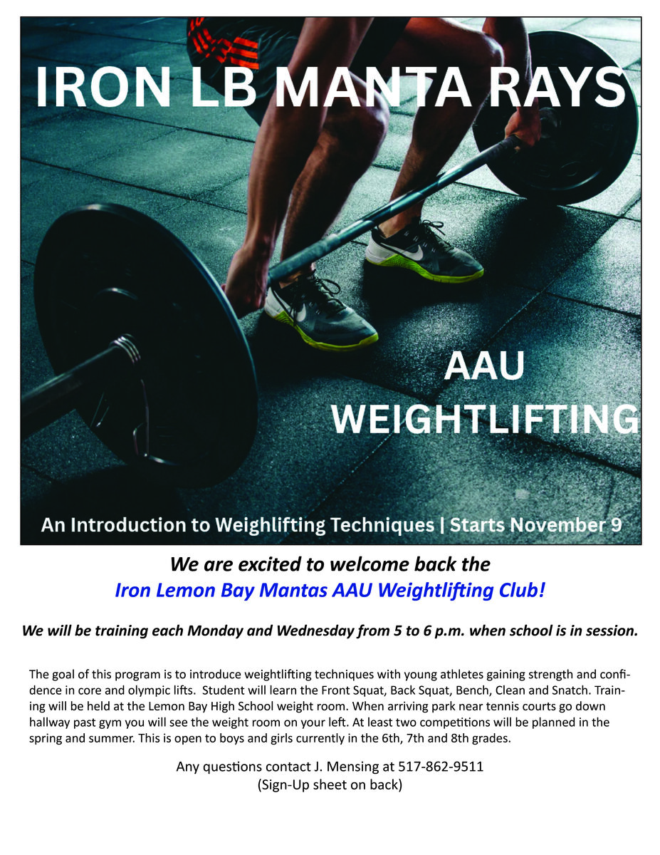 Join Lemon Bay’s Iron Mantas Weightlifting Club! 🏋️‍♂️🏋️‍♀️