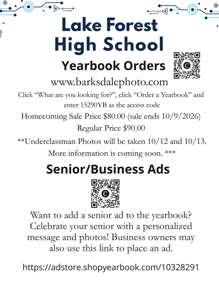 Yearbook Orders/Ads/Senior Portraits