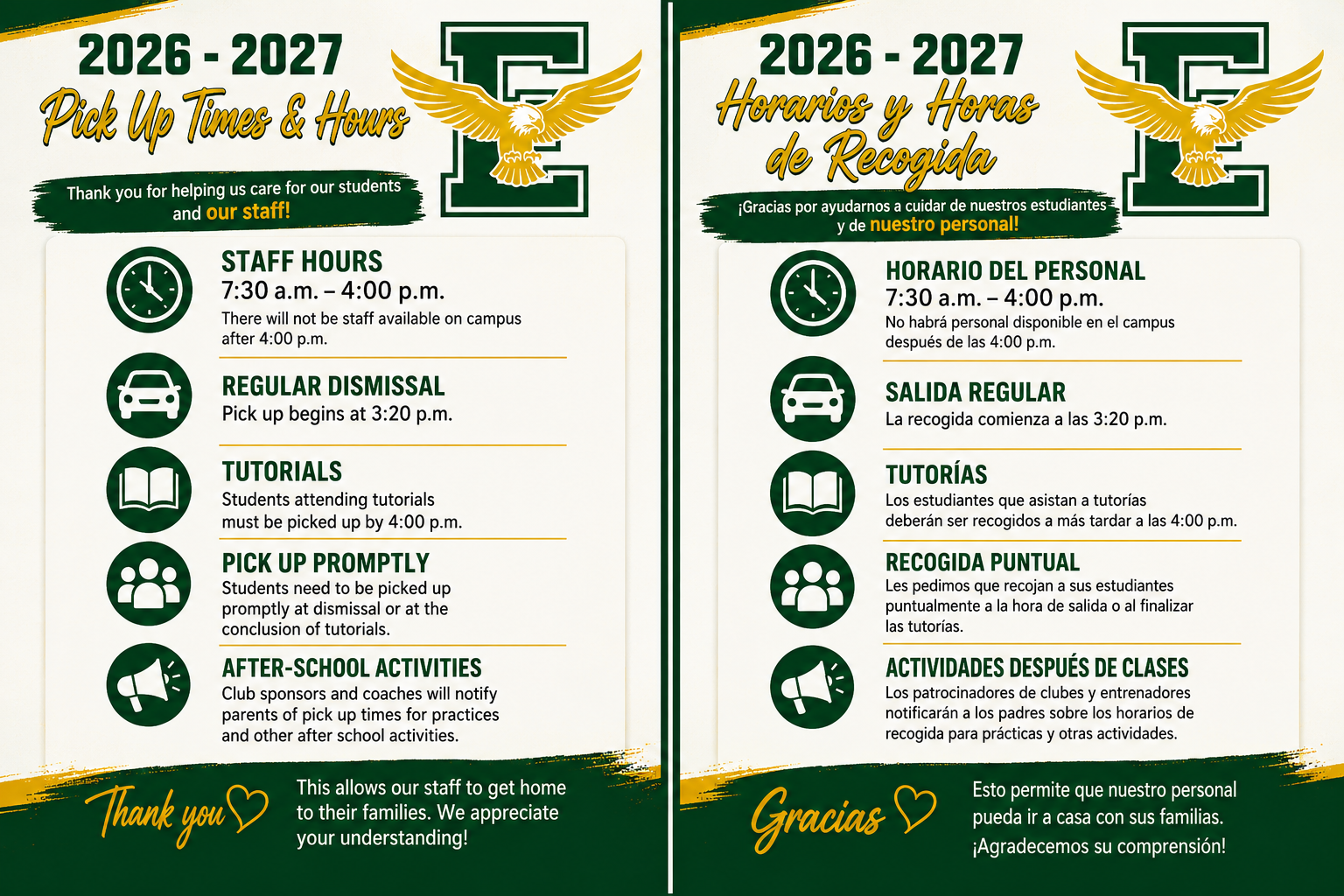 New Information 2026 - 2027: Student Pick Up