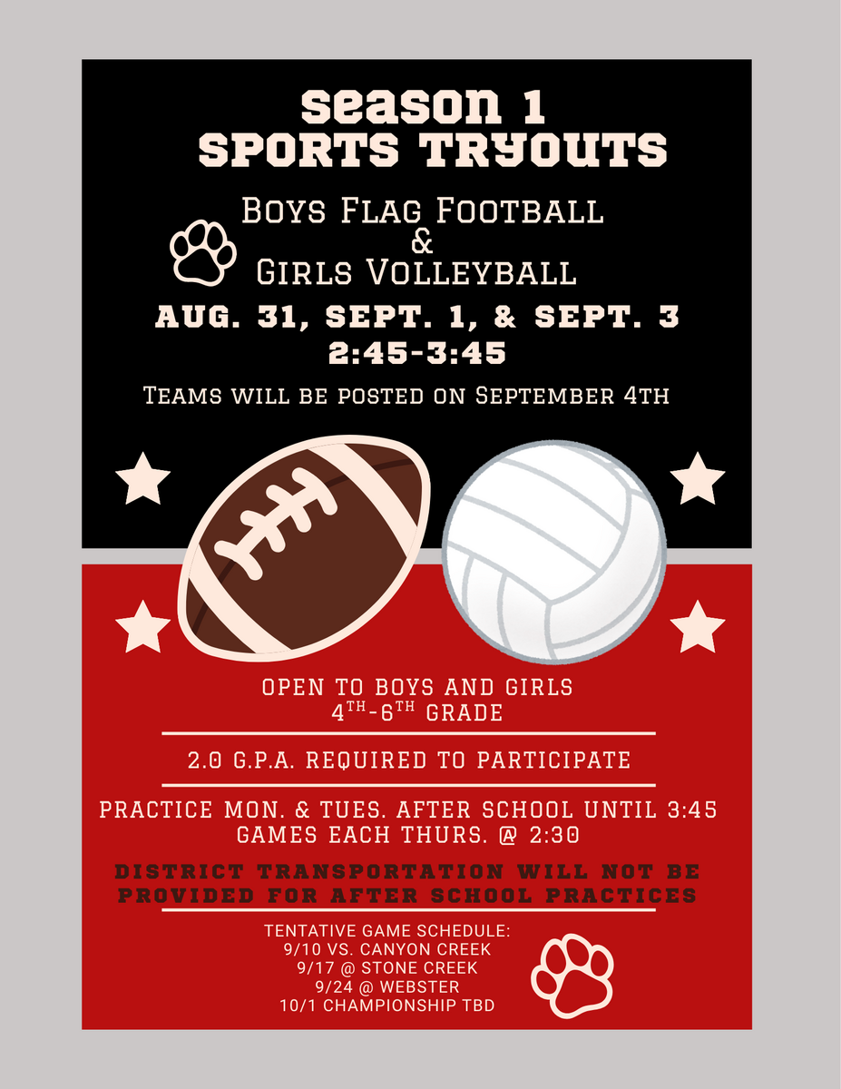 Boys Flag Football/Girls Volleyball Tryouts 