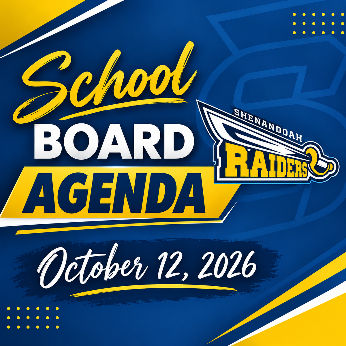 School Board Agenda for Monday, October 12th